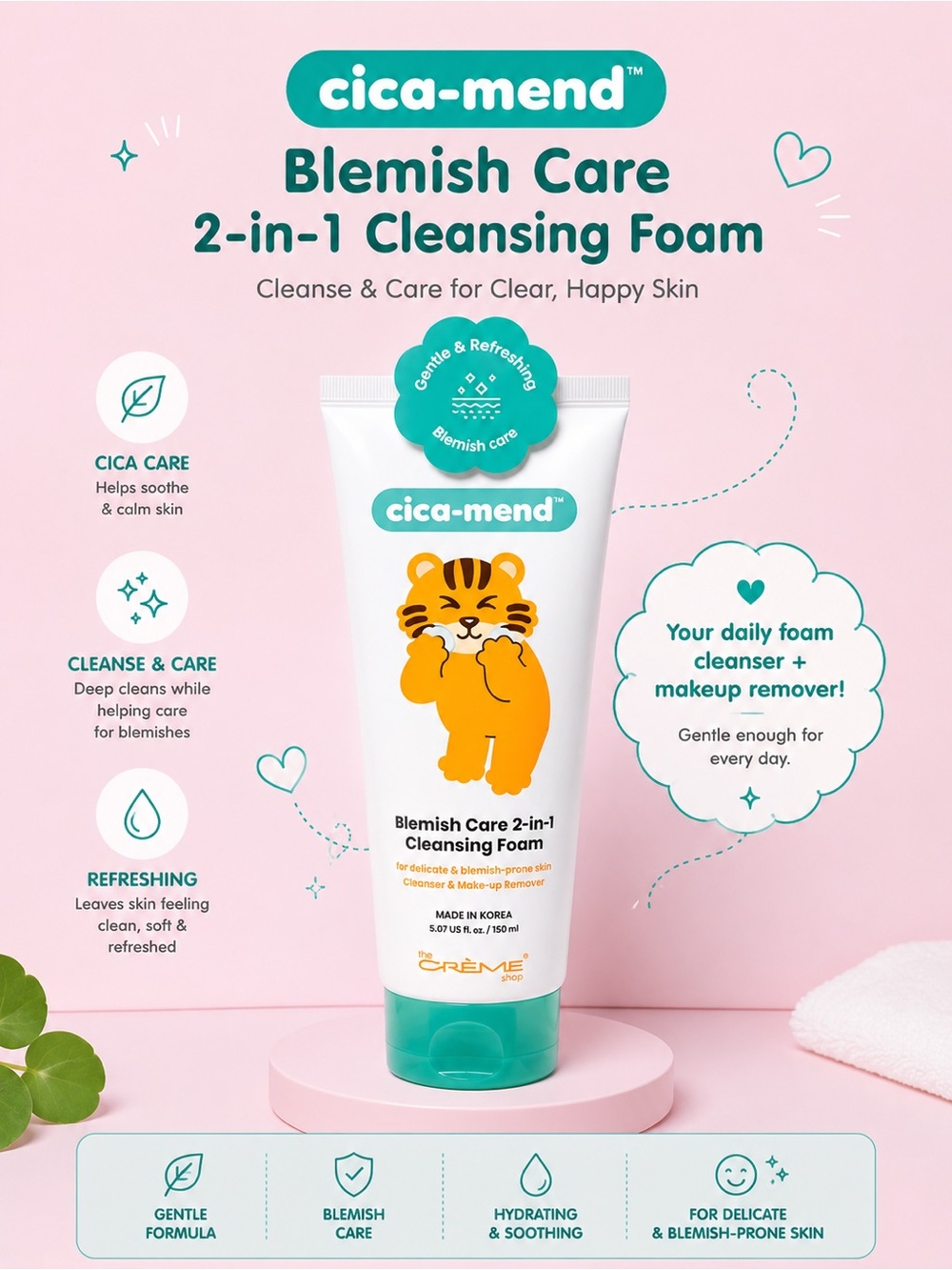 🐯 Crème Shop Cica-Mend Blemish Care 2-in-1 Cleansing Foam 🐯